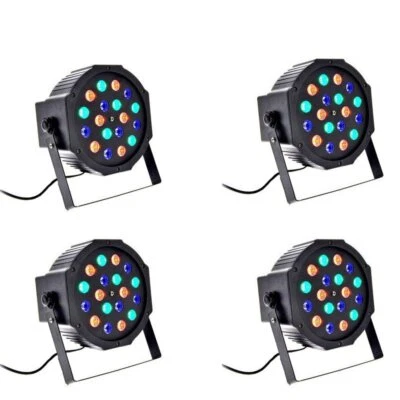 4 Fari 18W Rgb Sensore Sonoro 18 Led Vari Colori Discoteca Faretto Luce Colorata - Immagine 1 di 4