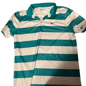 Nike Golf Polo dri fit white and green bold stripes - Picture 1 of 2