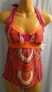Prana Mujer Magenta Fucsia Tribe Orange Halter Isla Tankini Traje de baño Top - Imagen 1 de 3