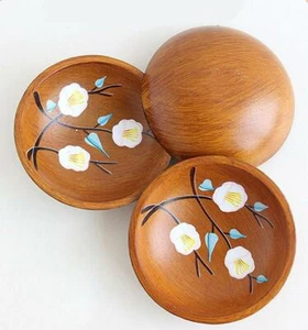 Handmade Painted Japanese Dried Fruit Plate Wooden Round Teahouse Candy Dish - Picture 1 of 4
