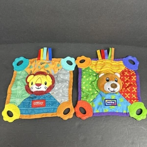 Nuby Lion Bear Colorful Teething Blankie Squeak Crinkle Comfort Teether Toy Lot - Picture 1 of 24