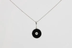 14,5" 950 Platin 0,07tcw Diamant schwarz Emaille Halo Anhänger Halskette (2,43g.) - Bild 1 von 6