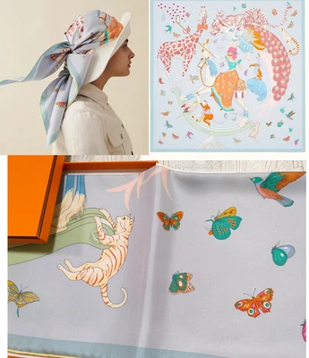 Unused HERMES Carre 90 Hermes Story Silk Scarf 90cm Light Blue / US duty free - Image 1 of 4