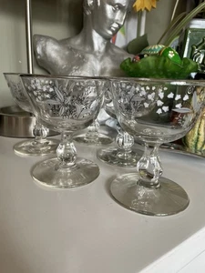 5er Set Libbey Lilly Of The Valley Vintage Sektgläser Platin 4oz Cocktail - Bild 1 von 9