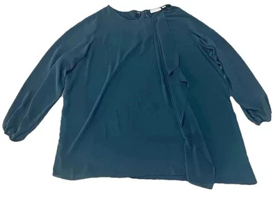 Susan Graver 3X Blusa Asimétrica Verde Largo Dormir Corbata Lazo Espalda Gasa Foto 1 de 4