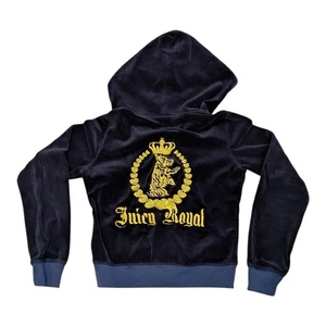 Sudadera con Capucha Vintage Juicy Couture Azul Marino Terciopelo Bordado Royal Scotty Y2K Niñas L - Imagen 1 de 8