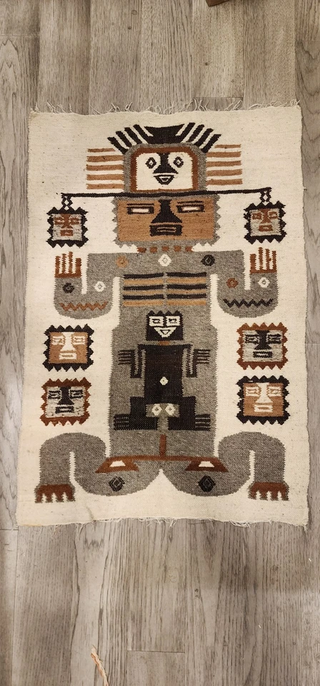 2 tapices de lana vintage AZTEC GOD macramé para colgar en la pared tejidos a mano 26"x38"  Foto 1 de 4