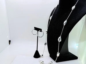 VTG. AVON DEMI SHINY SILVER TONE STATION BEADED NECKLACE & EARRINGS 504 - Picture 1 of 3