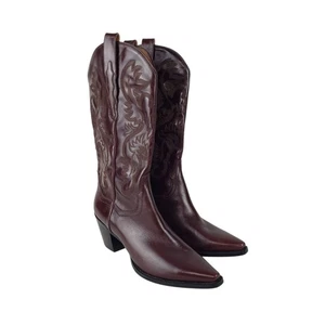Jeffrey Campbell Dagget Burgunderrot Leder Cowboy Western Naht Stiefel Größe 11 - Bild 1 von 11