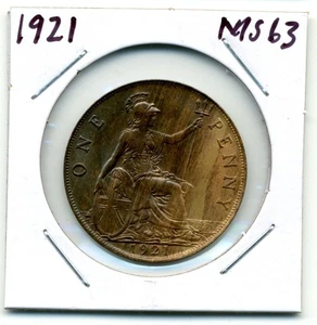 Great Britain. One Penny. 1921 choice Uncirculated red and brown - Bild 1 von 2