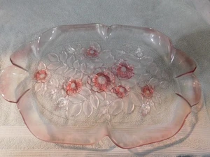 Vtg Mikasa Crystal Pink Rosella Frosted Handles 16” Oval Serving Footed Platter - Picture 1 of 6