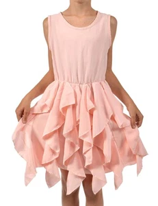 Dress Strap Ruffles Skirt Children Girl Short Sleeve Dresses 30355 - Picture 1 of 38