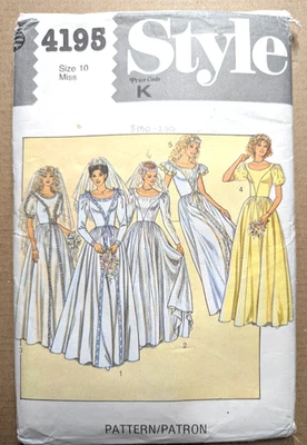Style 4195 Vintage Size 10 Misses Lined Wedding Dress Bridesmaid 1984 Uncut - Image 1 of 3