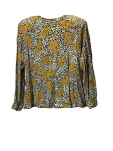 Dana Bachman silk gold key link button down black white & brown blouse Sz 12 - Picture 1 of 10