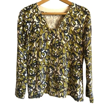 J. Jill paisley pullover sweater green blue long sleeve square neckline Size M - Image 1 of 4
