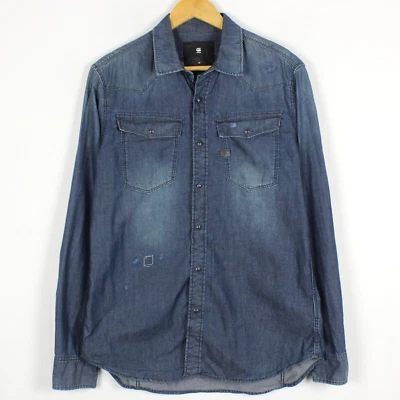 G-STAR 3301 SHIRT L/S Size M Regular Fit Blue Cotton Snap Fade Effect ma7208 - Image 1 of 4