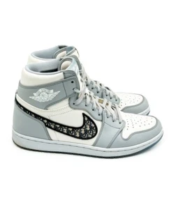 Dior x Air Jordan 1 Retro grey/white leather high top Sneakers size 44.5 - Picture 1 of 10