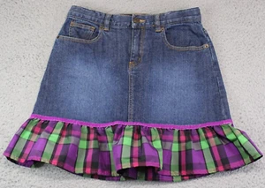 Gap Skirt Girls 14 Blue Denim Plaid Ruffles Adjustable Waist Medium Wash Youth - Picture 1 of 10