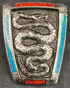 Rattlesnake snake Red Blue Silver Bolo Tie Clip (Clip only) Southwest Native - Picture 1 of 9