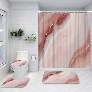 4Pcs Bathroom Shower Curtain Sets with Non-Slip Rugs, Toilet Lid Cover and Bath - Picture 1 of 2