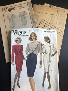 UNCUT 1991 Vogue 7966 Sewing Pattern Sz 6 8 10 Tapered Skirt Faux Jacket Dress - Picture 1 of 9