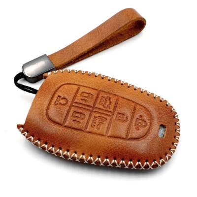 Brown Leather 7 Buttons Remote Key Fob Cover for Hyundai Sonata Nexo 2020 2021 - Image 1 of 4