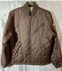 Volcom Workwear Brown Quilted Bomber Jacket Full Zip Long Sleeve Mens Sz Small S - Picture 1 of 14