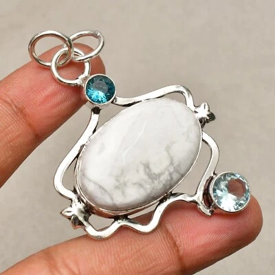 Howlith Edelstein 925 Sterlingsilber handgefertigter Schmuck Anhänger 2,17 Zoll - Bild 1 von 4