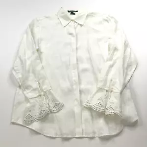 Lauren Ralph Lauren 100% Leinen 8 Knopf Häkel Langarm Hemd weiß NEUWERTIG - Bild 1 von 12