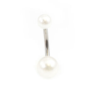 Belly Button Ring with Faux Synthetic Pearl Acrylic Designed Balls 14ga 3/8 inch