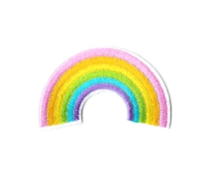 Pastel Rainbow Iron on Embroidered Patch Fabric Badge 4cm x 6.5cm - Picture 1 of 1