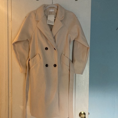 OFF WHITE Cappotto LWitchery misto lana bianco sporco taglia S colletto cintura tasche chiusura bottoni