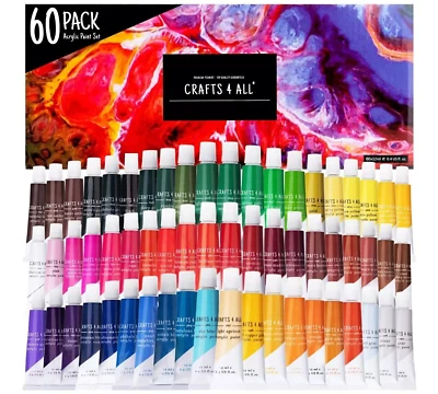 CRAFTS 4 ALL Acrylic Paint Set 60 x 12ml Tubes Quality Premium Crafts 4 You Sealed Box Gift