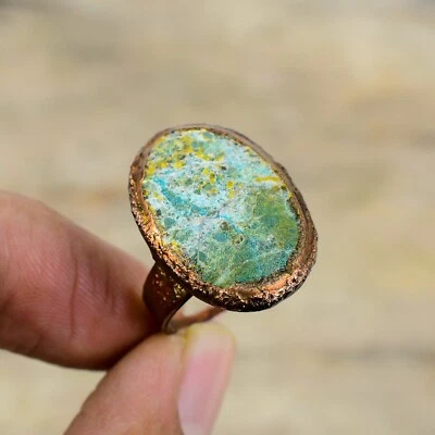 Хризоколла необработанная медь подарок маме электроформованное регулируемое кольцо размер регулируемый - Изображение 1 из 4