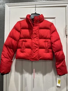 GB Girls Black Red Puffer Ski Holiday girls coat faux New Size 7/8 - Picture 1 of 3