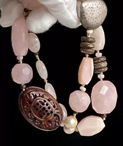 SILPADA Rose Quartz Sterling Silver 925 Pearl Knotted Silk Necklace N1819 78.3g - Picture 1 of 23