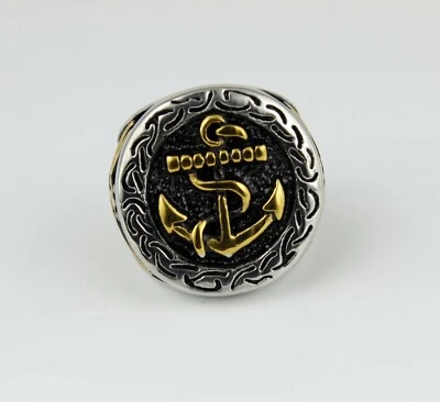Fashion Jewelry Men Gold Anchor Sailor Silver Titanium Stainless Steel Ring 8,12 - Image 1 of 4