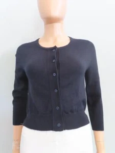 Oscar de la Renta Navy Blue Cashmere-Silk Cropped Cardigan Size XS - Picture 1 of 12