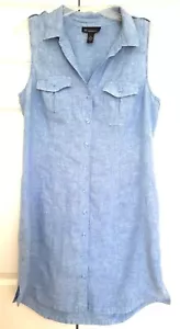 INC International Concepts Linen Shirt Dress Button Front Blue Size 10 - Picture 1 of 3