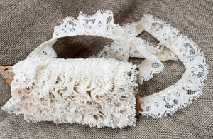 Vintage Spitze geraffte Borte Kanten 1" breit cremeweiß ~ 10 Yards Basteln Nähen sauber - Bild 1 von 5