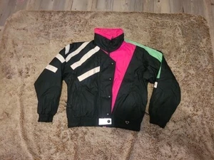 Obermeyer Ski Jacket 90s Neon Pink Green Black Juniors 18 Read Retro Vintage - Picture 1 of 18