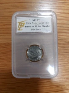Mint Error 200x Malaysia 20 Sen Struck On 10 Sen Planchet TQG MS 67 - Picture 1 of 3
