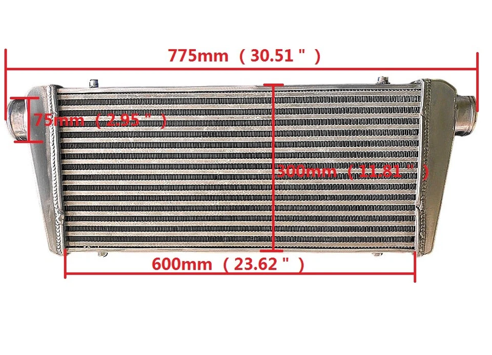 31" x 12" x 3.1" FMIC Aluminum Turbo Intercooler Universal 76mm 3" Inlet/Outlet - Image 1 of 4