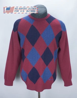 Pringle Of Scotland Knit Jumper Men Large Red Blue Argyle Wool Crew Neck Sweater - Image 1 of 4