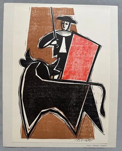 Friedrich Dworak farbiger Linolchnitt, signiert, Stierkampf - Bild 1 von 1