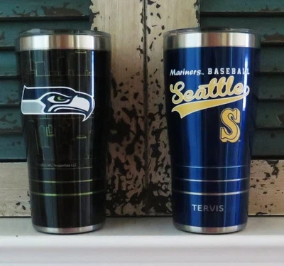 TWO SEATTLE 20oz STAINLESS STEEL TUMBLERS FROM TERVIS - Image 1 of 4