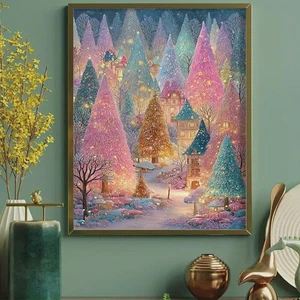 Märchen Weihnachten klassisches Dorf Leinwand Wandbild Feriendorf Baumkunst - Bild 1 von 6