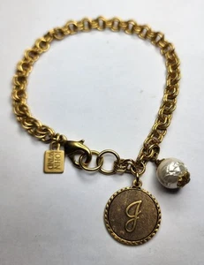 Vintage John Wind Bettelarmband Baumwolle Perle Maximal Art "J" goldfarben 8" - Bild 1 von 1