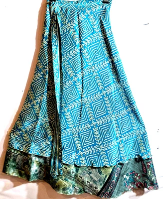 Increíble-arte Vintage Seda Sari Magic Wrap Falda Reversible Doble Capa Falda, Foto 1 de 4