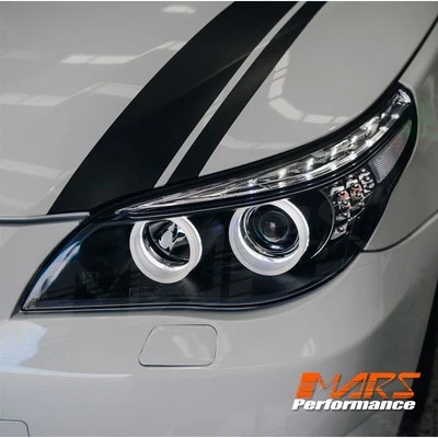Black 3D Angel-Eyes Projector Head Lights for BMW 5-Series E60 E61 03-07 Non HID - image 1 of 4